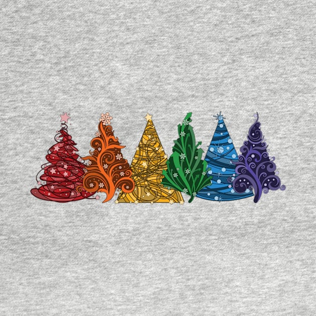 Row of Six LGBTQ Pride Rainbow Christmas Trees Vector by LiveLoudGraphics